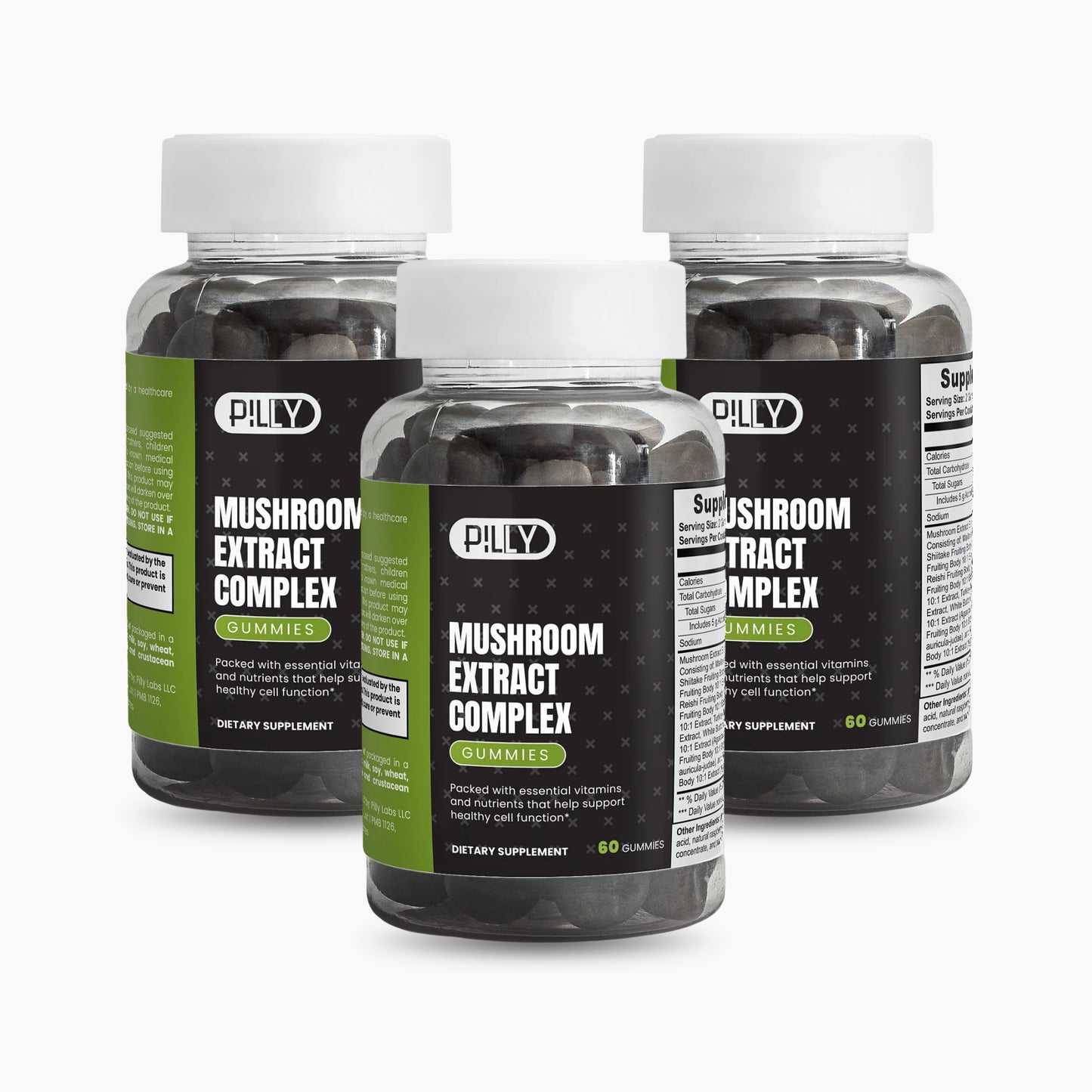 Pilly Labs Mushroom Gummies with 10 Functional Mushrooms (Vegan, Raspberry Flavor)