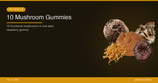 Pilly Mushroom Gummies: 10 Functional Mushrooms in One Daily Raspberry Gummy