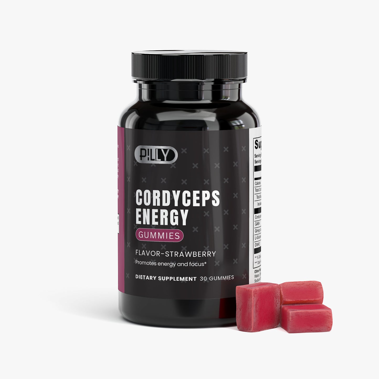 Cordyceps Energy Gummies strawberry flavor gummies close-up for daily energy support