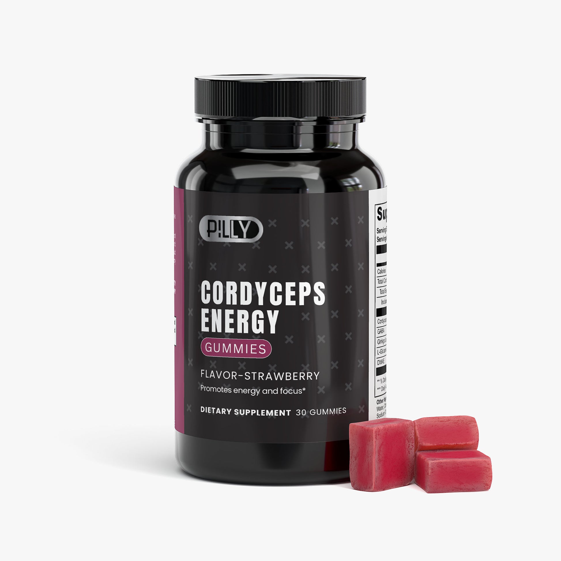 Cordyceps Energy Gummies strawberry flavor gummies close-up for daily energy support
