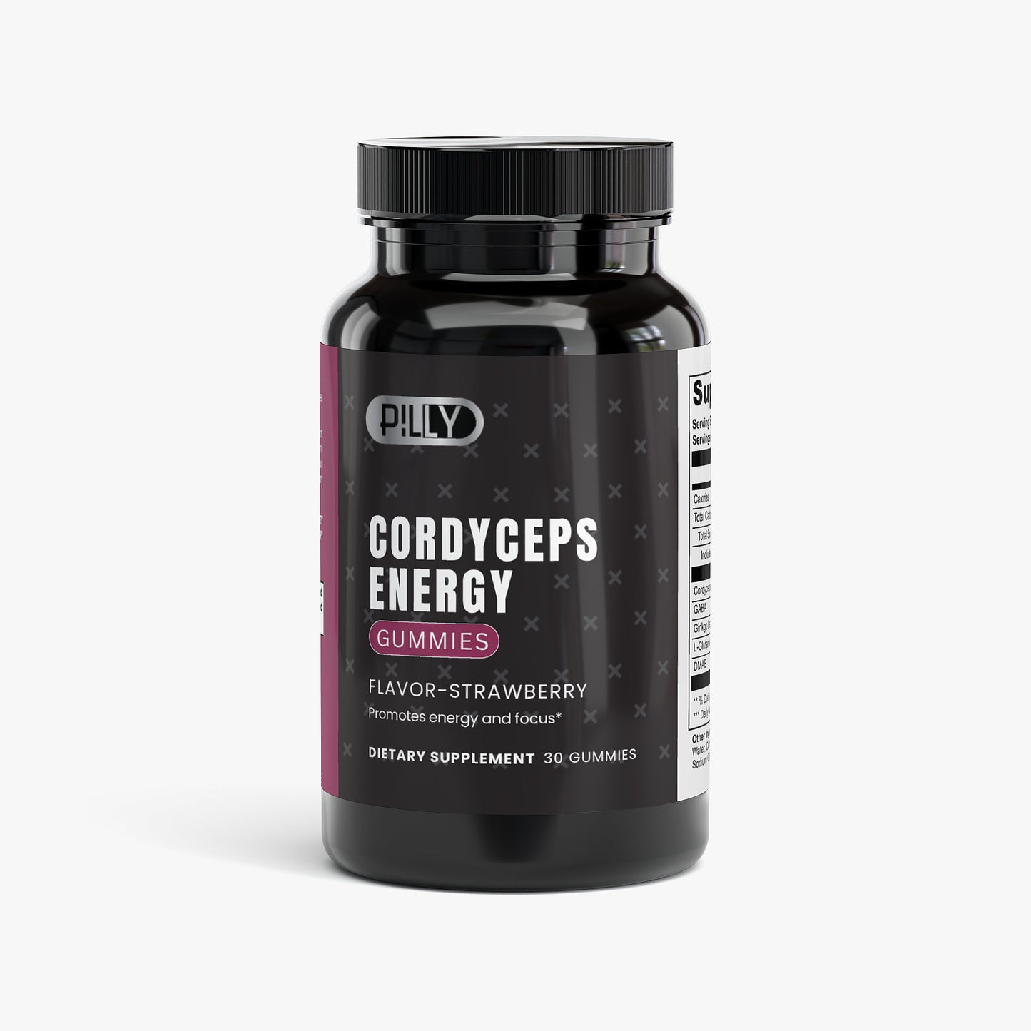Cordyceps Energy Gummies bottle - Pilly Labs cordyceps energy strawberry flavor gummies supplement
