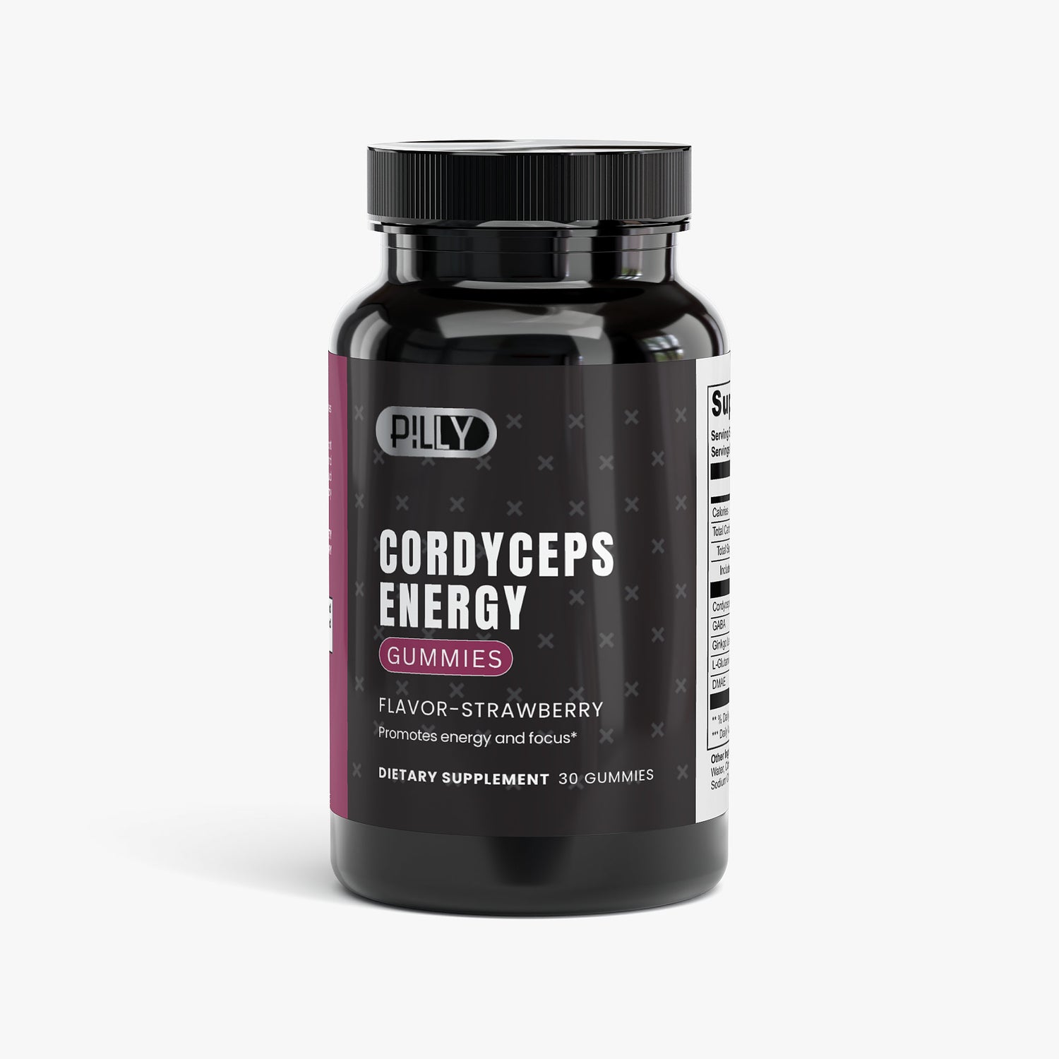 Cordyceps Energy Gummies bottle - Pilly Labs cordyceps energy strawberry flavor gummies supplement