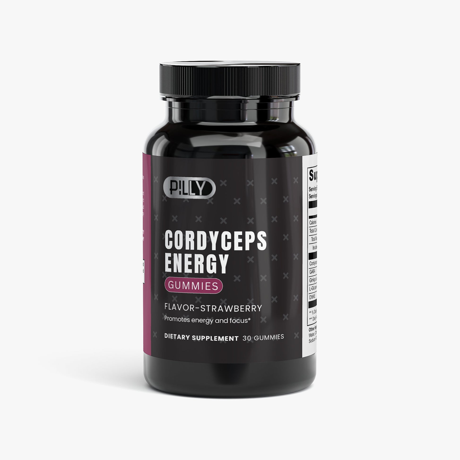 Cordyceps Energy Gummies bottle - Pilly Labs cordyceps energy strawberry flavor gummies supplement