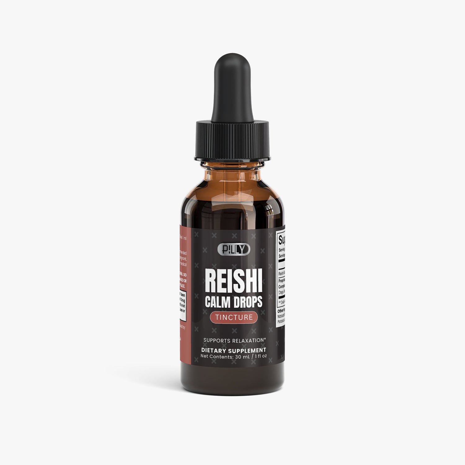 Reishi Calm Drops bottle - Pilly Labs reishi calm evening drops supplement
