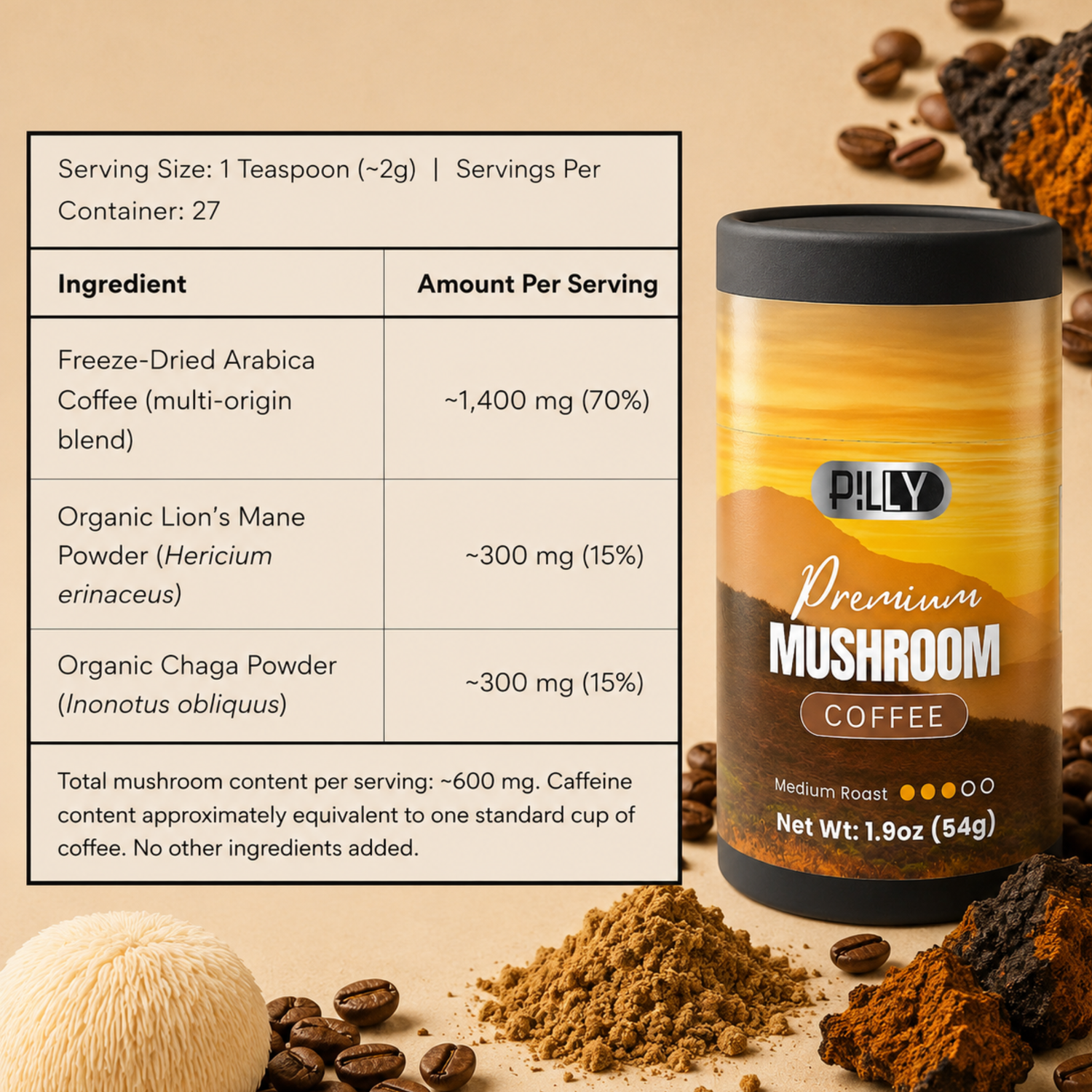 Premium Mushroom Coffee (Medium Roast)