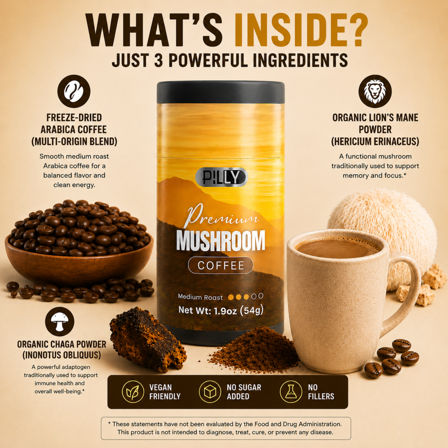 Premium Mushroom Coffee (Medium Roast)
